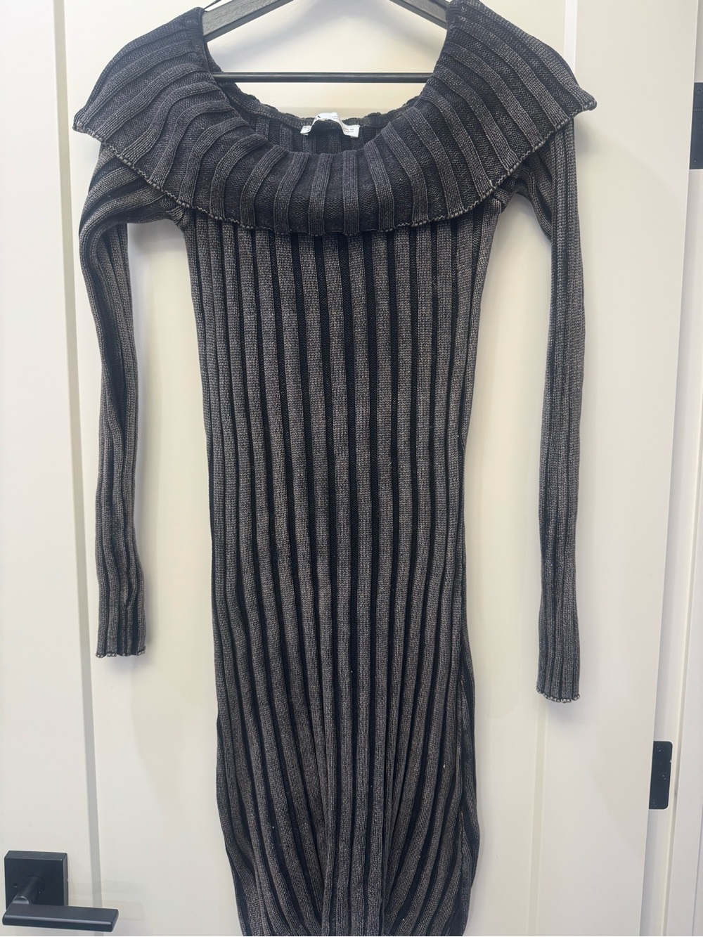 Zara Charcoal Ribbed Off-Shoulder Knit Dress